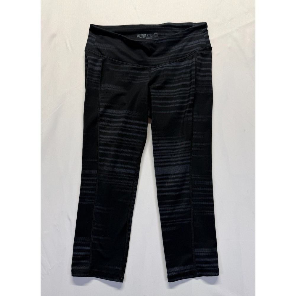 Old Navy Active Fitted Capri Leggings Womens M Black Horizontal Striped Athletic